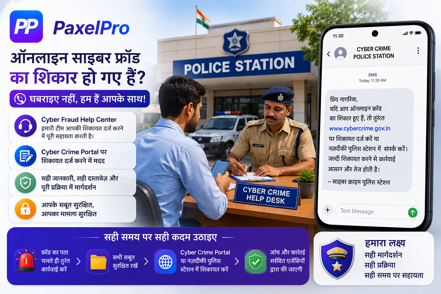 Image depicting various online scam methods like UPI, bank transfers, fake links, QR codes, and social media, with a red (3)
